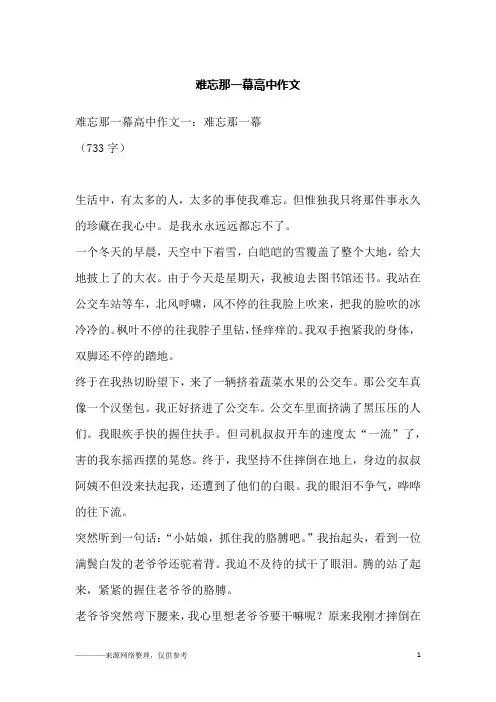 难忘那一幕高中作文