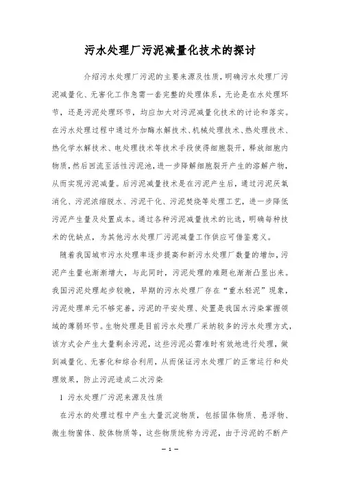 污水处理厂污泥减量化技术的探讨