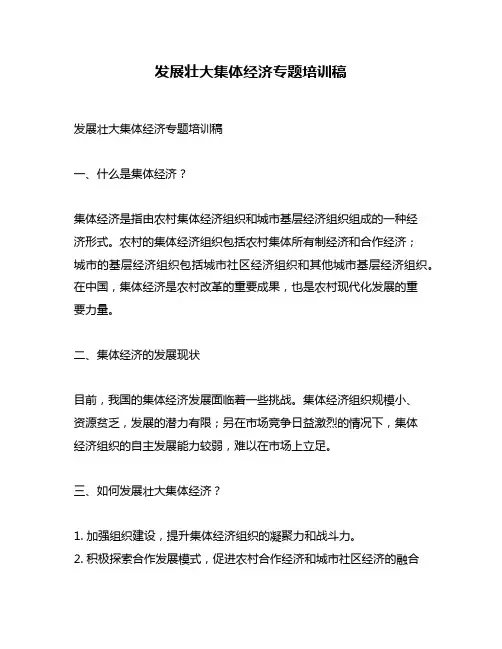 发展壮大集体经济专题培训稿