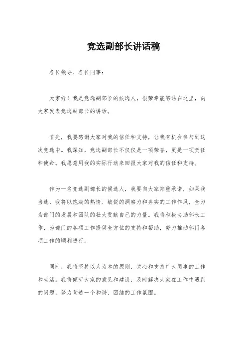 竞选副部长讲话稿