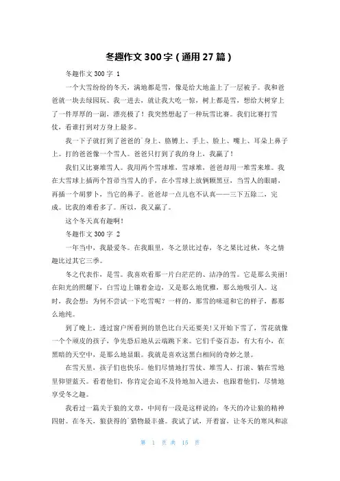 冬趣作文300字(通用27篇)