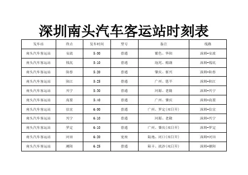 深圳南头汽车客运站时刻表
