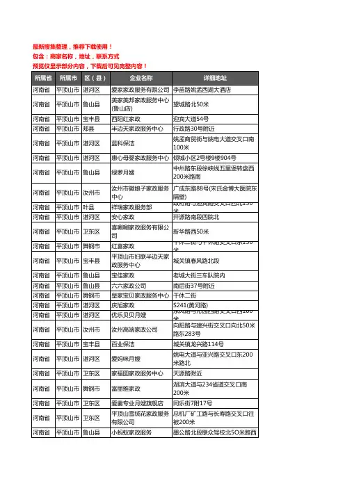 新版河南省平顶山市家政服务企业公司商家户名录单联系方式地址大全64家