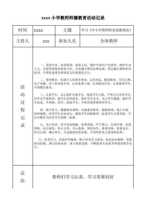教师师德教育活动记录(表格2次)