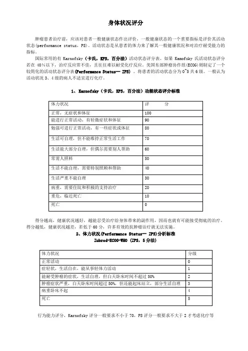 身体状况评分