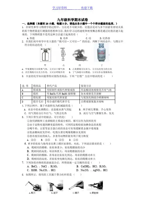 华师大九年级科学期末试卷