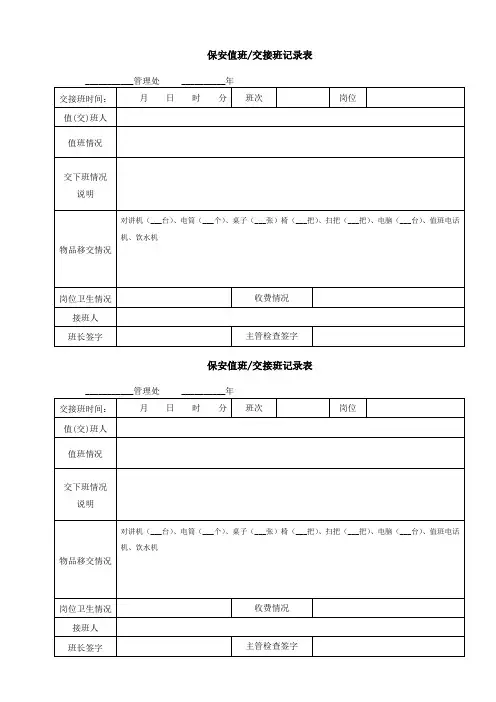 保安交接班记录表