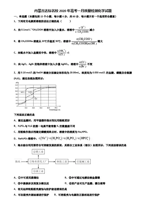 内蒙古达标名校2020年高考一月质量检测化学试题含解析