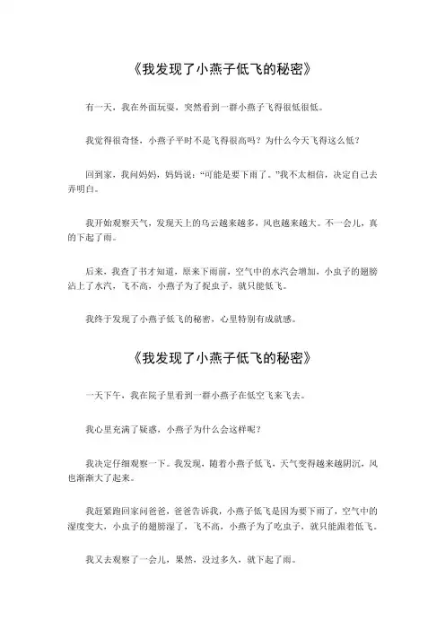 我发现了小燕子的低飞的秘密作文300多字