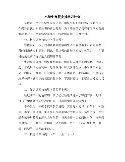 小学生寒假安排学习计划