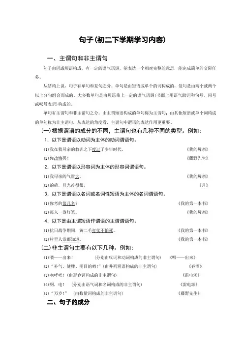 2021年新人教版八年级语文下册句子复习