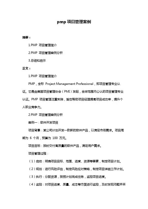 pmp项目管理案例