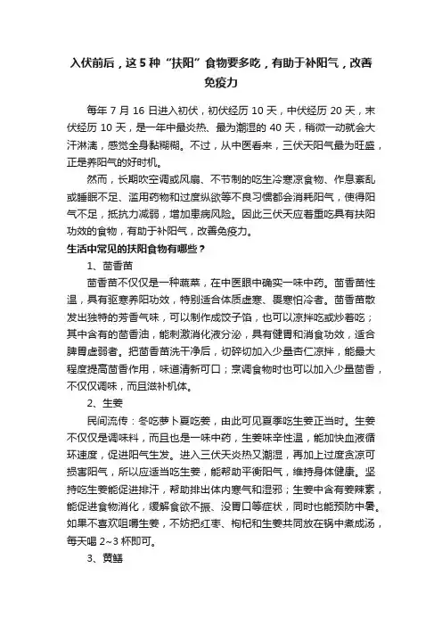 入伏前后，这5种“扶阳”食物要多吃，有助于补阳气，改善免疫力