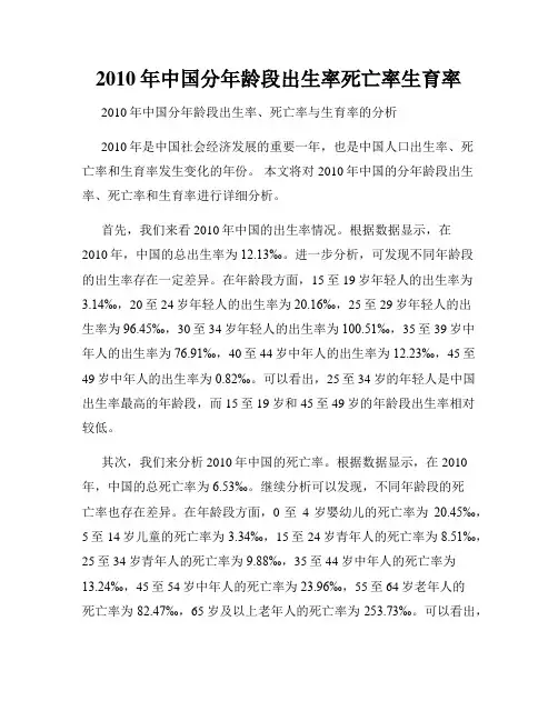 2010年中国分年龄段出生率死亡率生育率