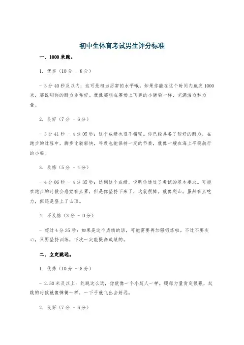 初中生体育考试男生评分标准
