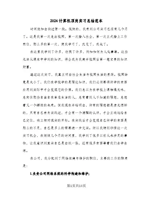2024计算机顶岗实习总结范本(五篇)