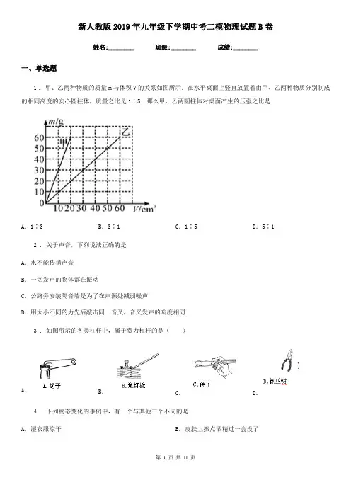 新人教版2019年九年级下学期中考二模物理试题B卷