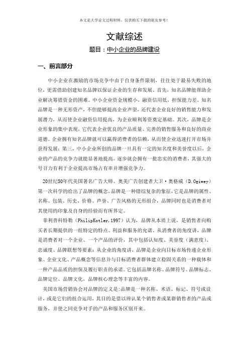 中小企业的品牌建设[文献综述]