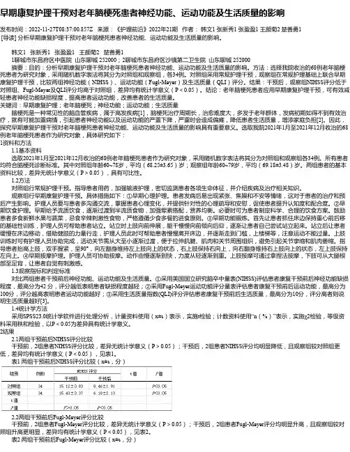 早期康复护理干预对老年脑梗死患者神经功能、运动功能及生活质量的影响