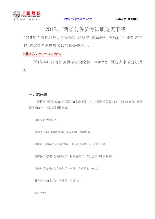 2013广西省公务员考试职位表下载