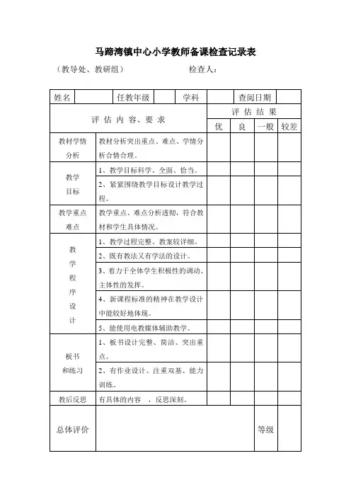 小学教师备课检查记录表 -