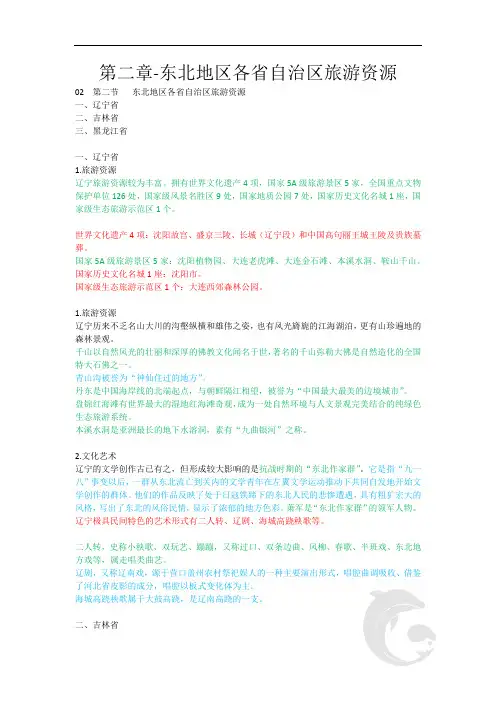 导游职业资格证考试 知识点汇总 地方导游基础知识第二章-东北地区各省自治区旅游资源