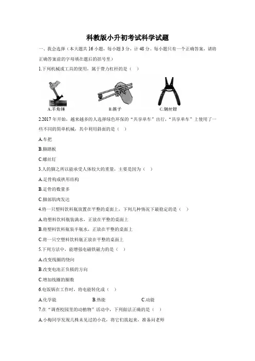 科教版小升初科学押题试卷(含答案)