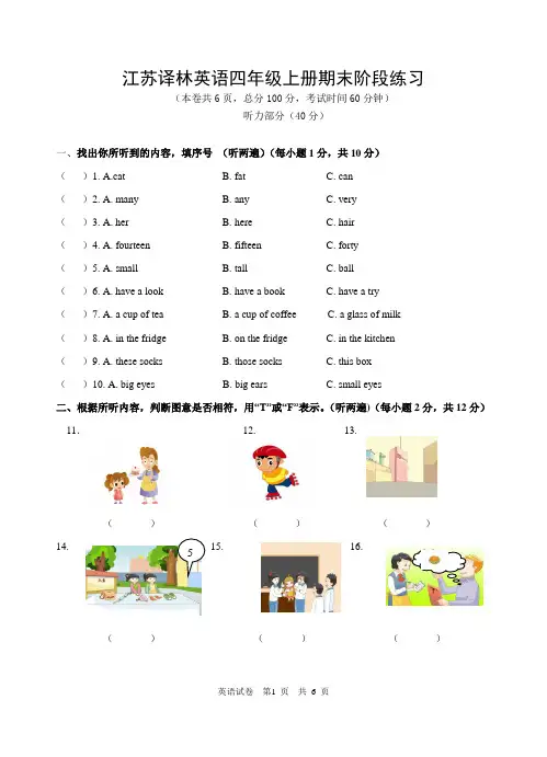 期末练习卷(试题)译林版(三起)英语四年级上册