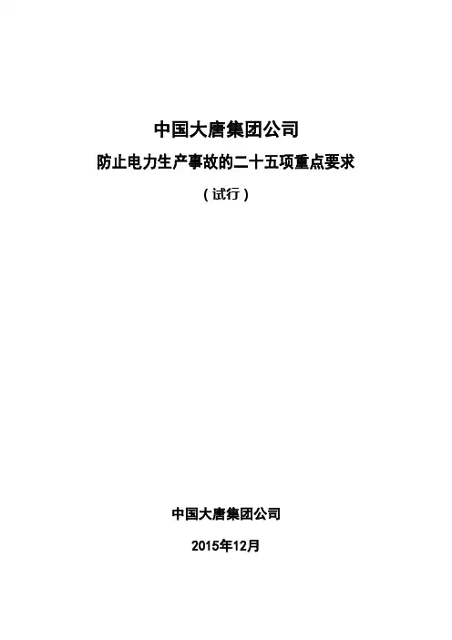 中国大唐集团公司防止电力生产事故的二十五项重点要求内容