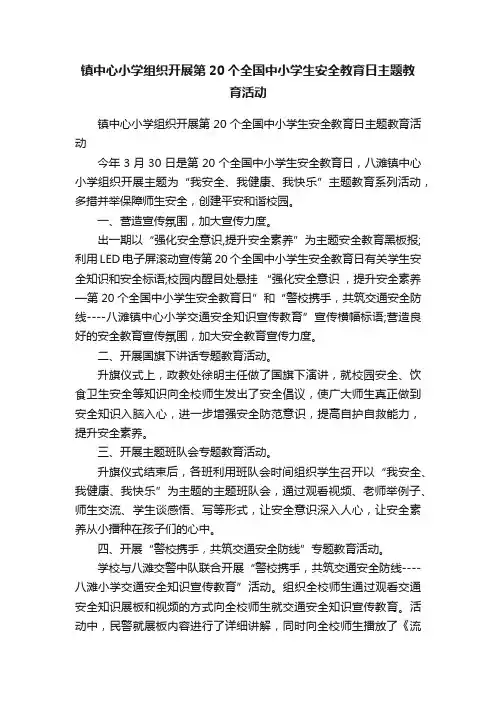 镇中心小学组织开展第20个全国中小学生安全教育日主题教育活动