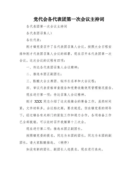 党代会各代表团第一次会议主持词