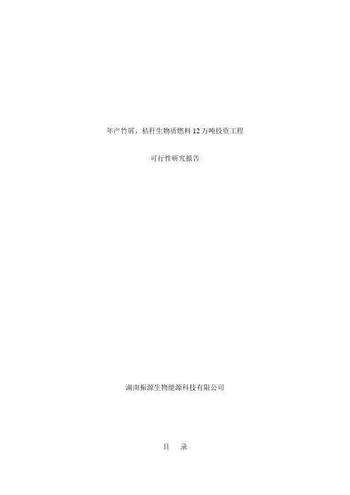年产竹屑、秸秆生物质燃料12万吨投资项目可行性研究报告
