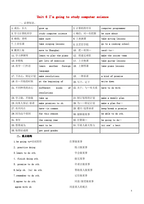 八年级英语上册Unit6I'mgoingtostudycomputerscience短语语法知识点汇总