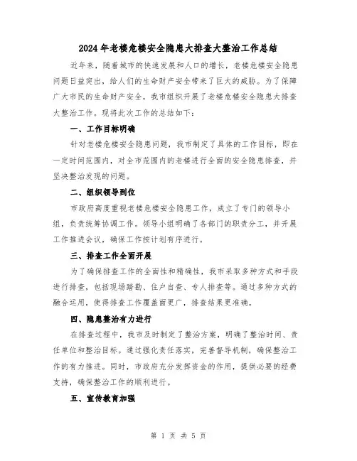 2024年老楼危楼安全隐患大排查大整治工作总结(二篇)
