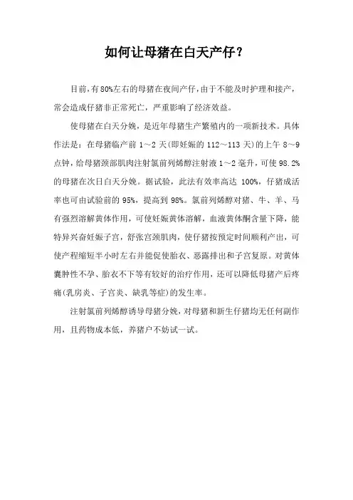 如何让母猪在白天产仔？