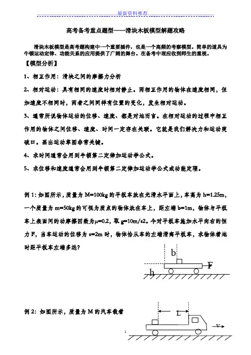 高考备考重点题型——滑块木板模型解题攻略