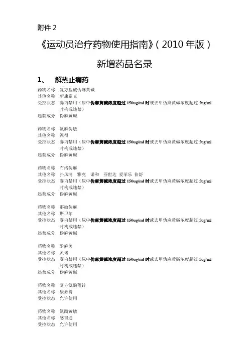 运动员治疗药物使用指引