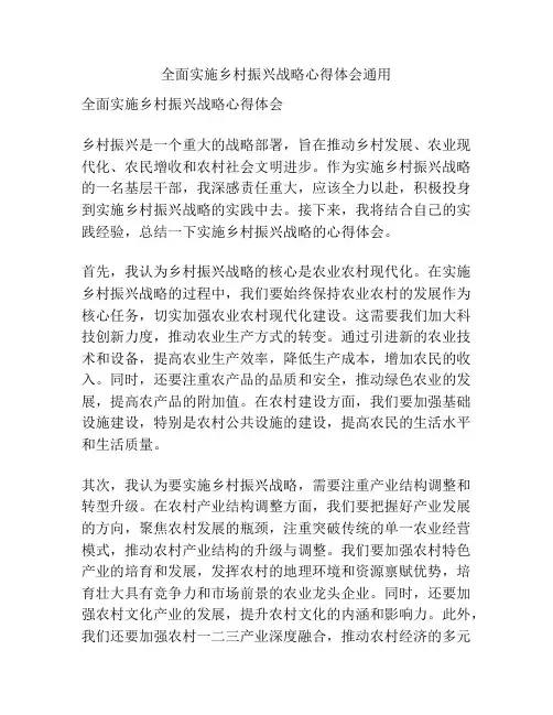 全面实施乡村振兴战略心得体会通用