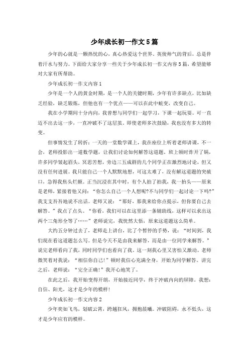 少年成长初一作文5篇