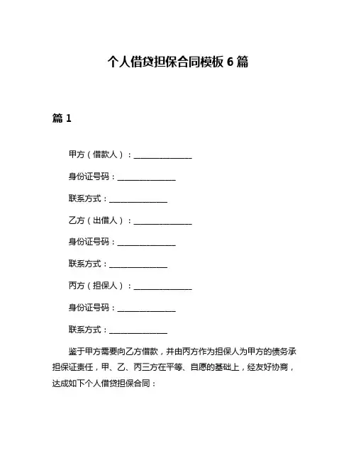 个人借贷担保合同模板6篇