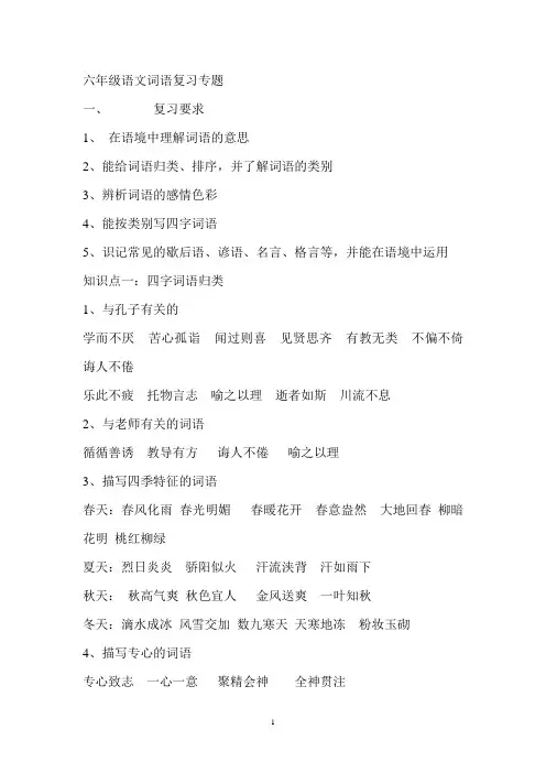 六年级语文词语复习专题