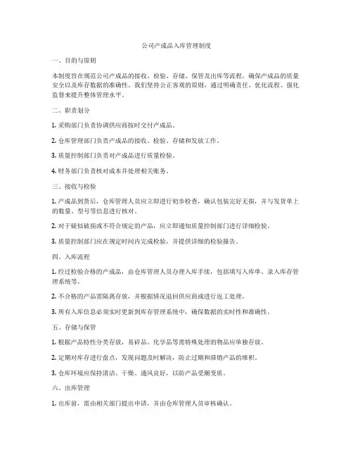 公司产成品入库管理制度