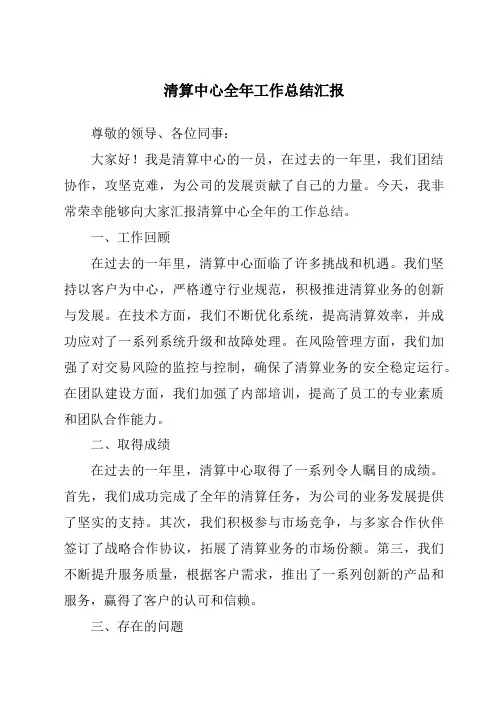 清算中心全年工作总结汇报