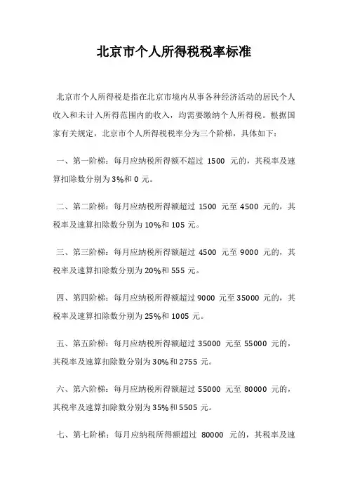 北京市个人所得税税率标准