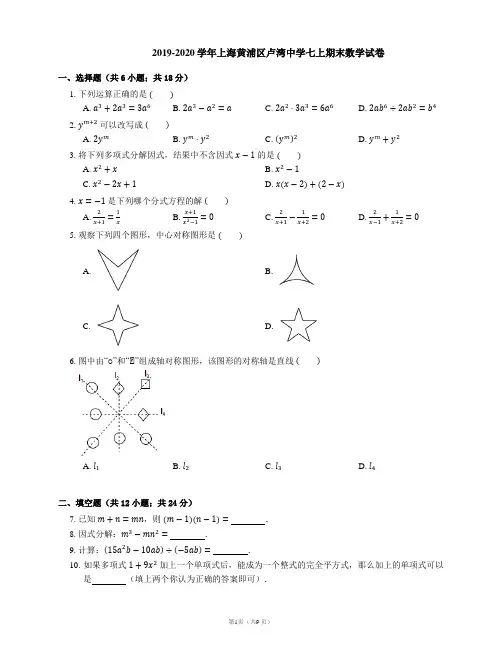 2019-2020学年上海黄浦区卢湾中学七上期末数学试卷