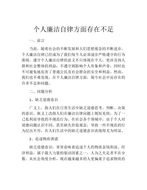 个人廉洁自律方面存在不足