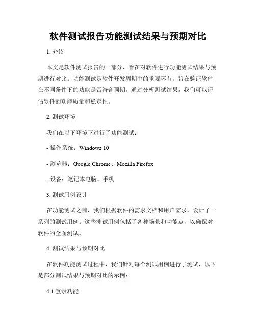 软件测试报告功能测试结果与预期对比