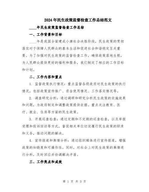 2024年民生政策监督检查工作总结范文