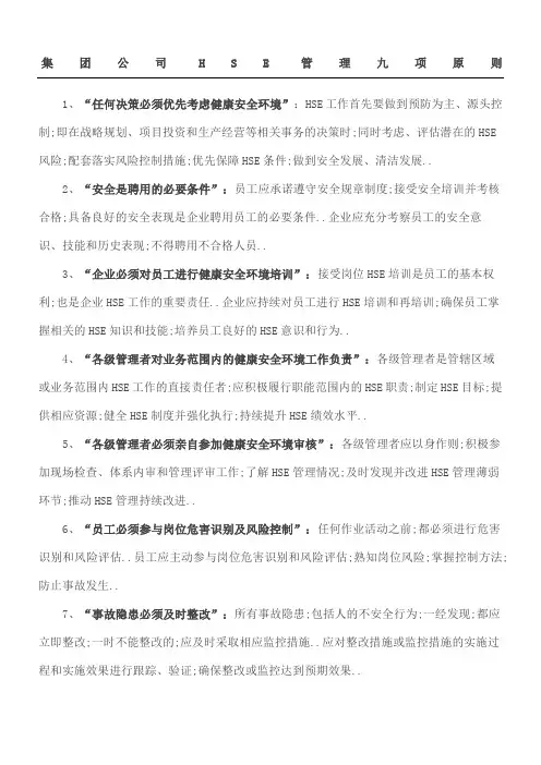 HSE管理九项原则
