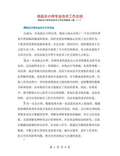 高级会计师专业技术工作总结2篇